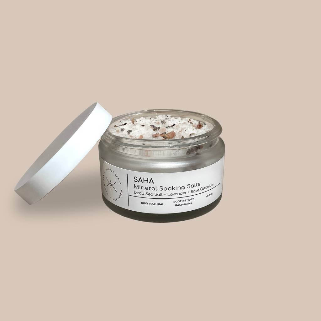 Dead Sea salt, lavender and rose geranium bath salts