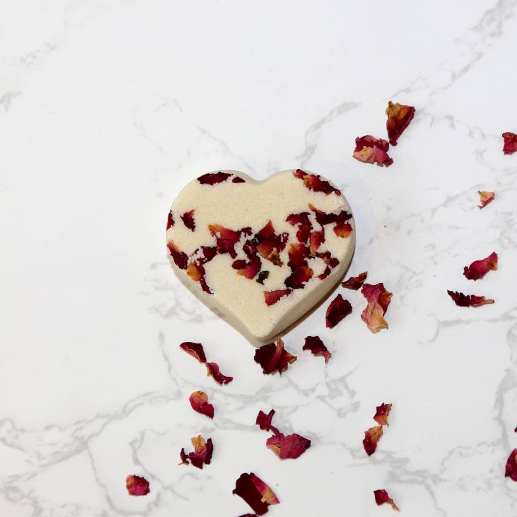 Rose heart-shaped shower steamers with rose petals